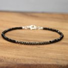 Black Spinel & Pyrite Rondelle 2.5mm Faceted beads adjustable stacking bracelet | STK-1366