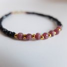 Black Spinel & Ruby Rondelle 3-4.5mm Faceted beads adjustable stacking bracelet | STK-1372