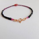 Black Spinel & Ruby Rondelle 2-2.5mm Faceted beads adjustable stacking bracelet | STK-1373