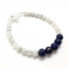 Lapis Lazuli & White Jade Round 6-8mm Smooth beads adjustable stacking bracelet | STK-4333