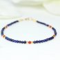 Lapis Lazuli With Red Coral Round 3mm Smooth beads adjustable stacking bracelet | STK-4344