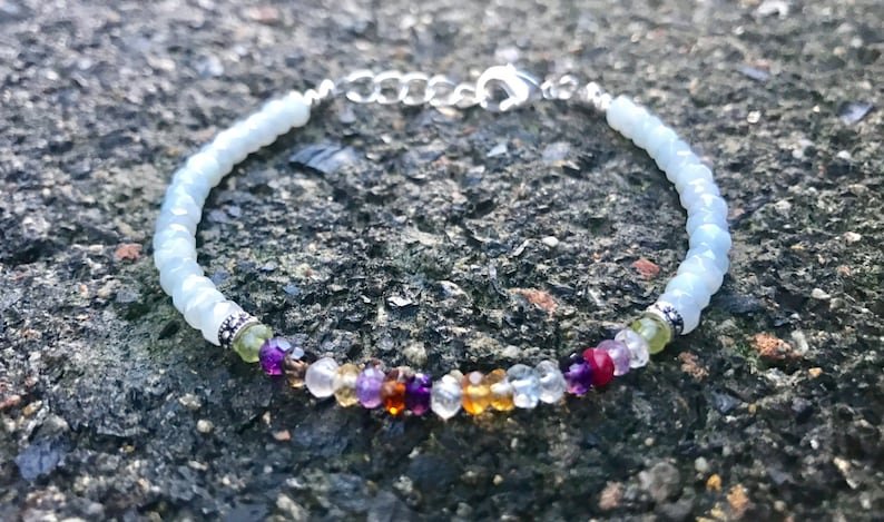 Multi Stone & Amazonite Rondelle 4mm Faceted beads adjustable stacking bracelet | STK-4862
