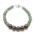Pyrite & Green Aventurine Round 6-8mm Smooth beads adjustable stacking bracelet | STK-5169