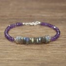 Amethyst & Labradorite Rondelle 3-5mm Faceted beads adjustable stacking bracelet | STK-0427