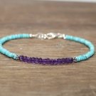 Amethyst & Turquoise Rondelle 2.5-3mm Faceted beads adjustable stacking bracelet | STK-0467