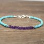 Amethyst & Turquoise Rondelle 2.5-3mm Faceted beads adjustable stacking bracelet | STK-0467