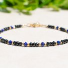 Black Spinel & Lapis Lazuli Round 3mm Faceted beads adjustable stacking bracelet | STK-1362