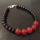 Carnelian & Black Obsidian Round 6-8mm Smooth beads adjustable stacking bracelet | STK-1929