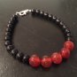 Carnelian & Black Obsidian Round 6-8mm Smooth beads adjustable stacking bracelet | STK-1929