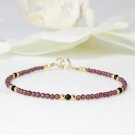 Garnet With Black Spinel Round 2-2.5mm Smooth beads adjustable stacking bracelet | STK-3174
