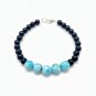 Larimar & Black Tourmaline Round 6-8mm Smooth beads adjustable stacking bracelet | STK-4407