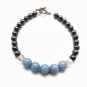 Angelite, Hematite & Quartz Round 6-8mm Smooth beads adjustable stacking bracelet | STK-0558