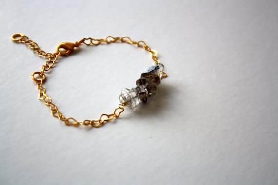 Black Herkimer Diamond Uncut Chips 6-9mm Rough beads adjustable stacking bracelet | STK-1067