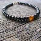 Black Spinel With Amber Rondelle 4-5mm Faceted beads adjustable stacking bracelet | STK-1376