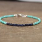 Blue Sapphire & Turquoise Rondelle 3mm Faceted beads adjustable stacking bracelet | STK-1724