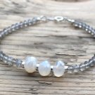 Labradorite & Moonstone Rondelle 3-6mm Faceted beads adjustable stacking bracelet | STK-4048