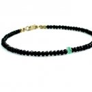 Black Tourmaline With Emerald Round 2mm Faceted beads adjustable stacking bracelet | STK-1491