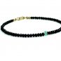 Black Tourmaline With Emerald Round 2mm Faceted beads adjustable stacking bracelet | STK-1491