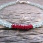 Blue Chalcedony & Ruby Rondelle 3.5-4mm Faceted beads adjustable stacking bracelet | STK-1560