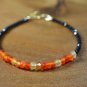 Carnelian & Black Spinel Rondelle 3-4mm Faceted beads adjustable stacking bracelet | STK-1931