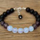 Moonstone, Shungite & Amethyst Round 8mm Smooth beads adjustable stacking bracelet | STK-4612