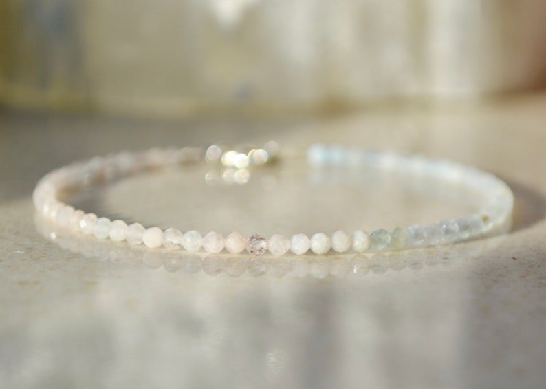 Morganite & Multi Moonstone Round 2.5mm Faceted beads adjustable stacking bracelet | STK-4622