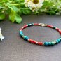 African Turquoise & Red Coral Round 3-6mm Smooth beads adjustable stacking bracelet | STK-0044