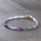 Amethyst & Black Rutile Rondelle 3-3.5mm Faceted beads adjustable stacking bracelet | STK-0384