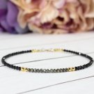 Black Spinel & Copper Pyrite Round 2.5mm Faceted beads adjustable stacking bracelet | STK-1348