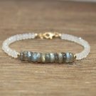 Labradorite & Moonstone Rondelle 3-4.5mm Faceted beads adjustable stacking bracelet | STK-4045