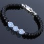 Matte Black Onyx & Aquamarine Round 6-8mm Smooth beads adjustable stacking bracelet | STK-4560