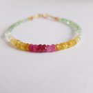 Multis Sapphire & Emerald Rondelle 3-4mm Faceted beads adjustable stacking bracelet | STK-4931