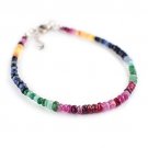 Ruby & Emerald & Sapphire Rondelle 2-4mm Faceted beads adjustable stacking bracelet | STK-5390
