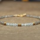 Aquamarine & Labradorite Rondelle 2.5-3mm Faceted beads adjustable stacking bracelet | STK-0890