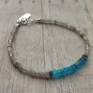 Blue Apatite & Labradorite Rondelle 3-4mm Faceted beads adjustable stacking bracelet | STK-1542