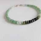 Emerald & Green Tourmaline Rondelle 3-4mm Faceted beads adjustable stacking bracelet | STK-2539