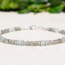 Labradorite & Aquamarine Rondelle 3-3.5mm Faceted beads adjustable stacking bracelet | STK-4019