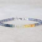 Labradorite & Multi Sapphire Rondelle 3mm Faceted beads adjustable stacking bracelet | STK-4049