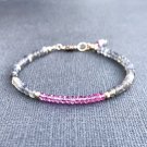 Labradorite & Pink Topaz Rondelle 3-3.5mm Faceted beads adjustable stacking bracelet | STK-4112