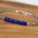 Lapis Lazuli & Labradorite Rondelle 3-6mm Faceted beads adjustable stacking bracelet | STK-4323
