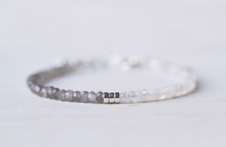 Rainbow Moonstone & Labradorite Round 3mm Faceted beads adjustable stacking bracelet | STK-5263