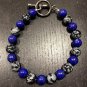 Lapis Lazuli & Snowflake Obsidian Round 8mm Smooth beads adjustable stacking bracelet | STK-4362