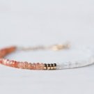 Rainbow Moonstone & Sunstone Rondelle 3.5mm Faceted beads adjustable stacking bracelet | STK-5268