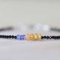 Black Spinel, Opal & Sapphire Rondelle 2-5mm Faceted beads adjustable stacking bracelet | STK-1416