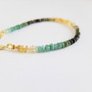 Blue, Green & Yellow Sapphire Rondelle 3-4mm Faceted beads adjustable stacking bracelet | STK-1776