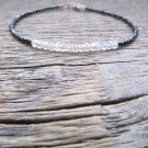 Cubic Zirconia & Black Spinel Rondelle 2-3mm Faceted beads adjustable stacking bracelet | STK-2361