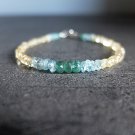Emerald, Citrine & Aquamarine Rondelle 3-4mm Faceted beads adjustable stacking bracelet | STK-2559