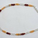 Garnet, Carnelian & Crystal Quartz Round 3mm Faceted beads adjustable stacking bracelet | STK-3191