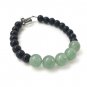 Green Aventurine & Black Obsidian Round 6-8mm Smooth beads adjustable stacking bracelet | STK-3293