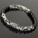Matte Black Onyx & Rutilated Quartz Round 8mm Smooth beads adjustable stacking bracelet | STK-4559